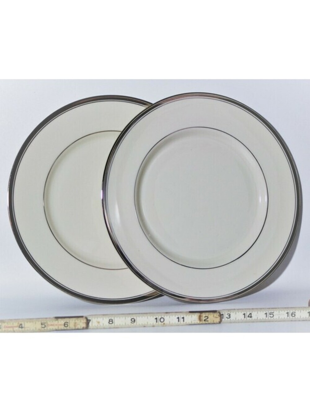 FRANCISCAN Huntington Set/2 Dinner Plates*Platinum Silver Trim*VTG USA